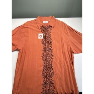 NWT Bobby Chan Short Sleeve Shirt Men's Large Orange Black *Sun-fading Button Up